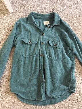 American Eagle Outfitters Teal Wool-Texture Button Shirt